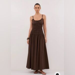 DISSH Chocolate Brown Ruched Midi Dress
